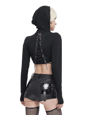 Gothic Long Sleeves Top: Women's Lace-up Transparent Blouse